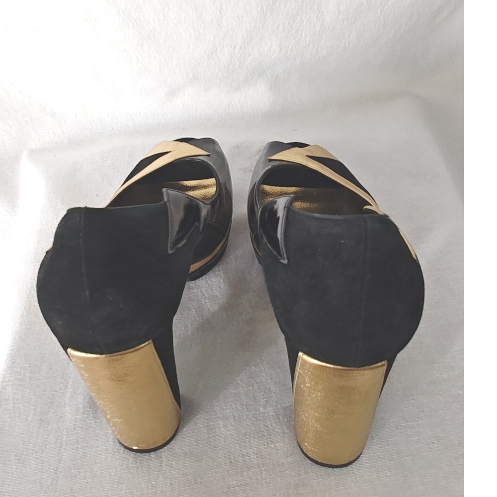 Jeffrey Campbell Bad Girl Platform Pumps Black Gold Metallic Peep Toe Heel 9 - Picture 7 of 10